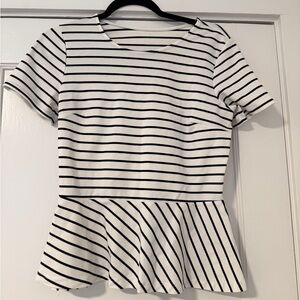 Worthington Black and White Striped Peplum Tee